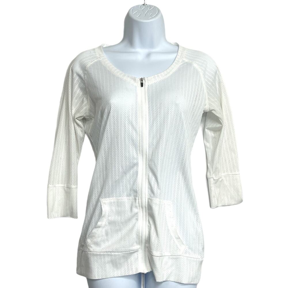Fabletics Mesh Tunic Jacket Womens S White Full Zip Long Sleeve Athleisure Gym